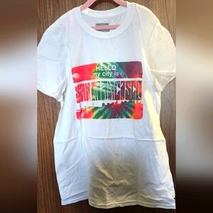 "Hello My City is"- Women T-shirts Size Large Short sleeve